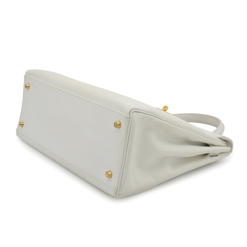 HERMES KELLY 35 RETOURNE WHITE VEAU GRAINE HAND SHOULDER BAG 1995 CIRCLE Y GOLD HARDWARE 90331930