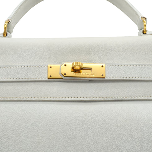 HERMES KELLY 35 RETOURNE WHITE VEAU GRAINE HAND SHOULDER BAG 1995 CIRCLE Y GOLD HARDWARE 90331930
