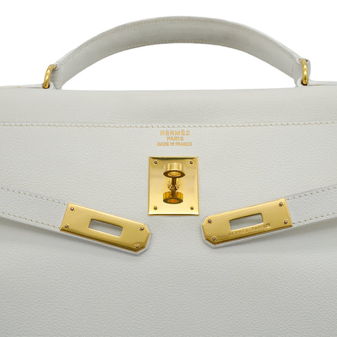 HERMES KELLY 35 RETOURNE WHITE VEAU GRAINE HAND SHOULDER BAG 1995 CIRCLE Y GOLD HARDWARE 90331930