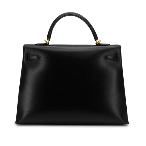 HERMES KELLY 35 SELLIER BLACK BOXCALF HAND BAG 2000 SQUARE D GOLD HARDWARE 90323195