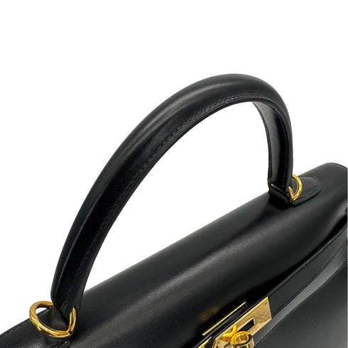 HERMES KELLY 35 SELLIER BLACK BOXCALF HAND BAG 2000 SQUARE D GOLD HARDWARE 90323195