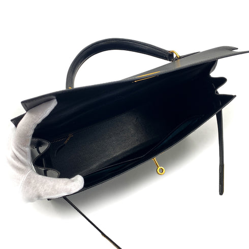 HERMES KELLY 35 SELLIER BLACK BOXCALF HAND SHOULDER BAG 1992 CIRCLE V GOLD HARDWARE 90321631