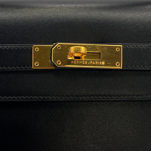 HERMES KELLY 35 SELLIER BLACK BOXCALF HAND SHOULDER BAG 1992 CIRCLE V GOLD HARDWARE 90321631