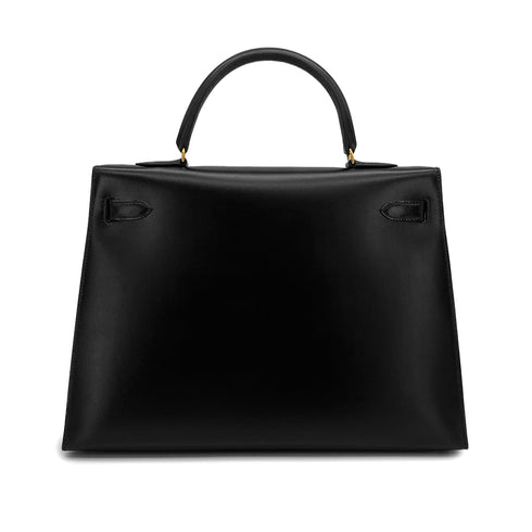 HERMES KELLY 35 SELLIER BLACK BOXCALF HAND SHOULDER BAG 1992 CIRCLE V GOLD HARDWARE 90326188