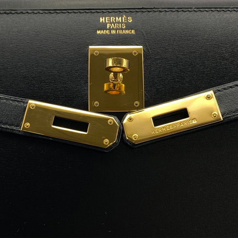 HERMES KELLY 35 SELLIER BLACK BOXCALF HAND SHOULDER BAG 1992 CIRCLE V GOLD HARDWARE 90326188