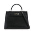 HERMES KELLY 35 SELLIER BLACK OSTRICH HAND SHOULDER BAG 1999 SQUARE C SILVER HARDWARE 90316160
