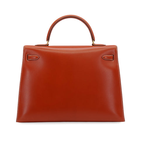 HERMES KELLY 35 SELLIER BRIQUE BOXCALF HAND SHOULDER BAG 1996 CIRCLE Z GOLD HARDWARE 90350402