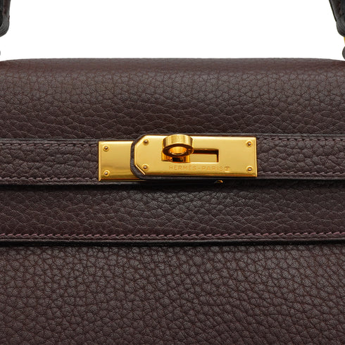 HERMES KELLY 35 SELLIER CHOCOLAT TOGO HAND SHOULDER BAG 2000 SQUARE D GOLD HARDWARE 90340357