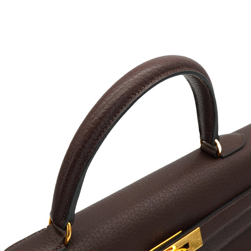 HERMES KELLY 35 SELLIER CHOCOLAT TOGO HAND SHOULDER BAG 2000 SQUARE D GOLD HARDWARE 90340357