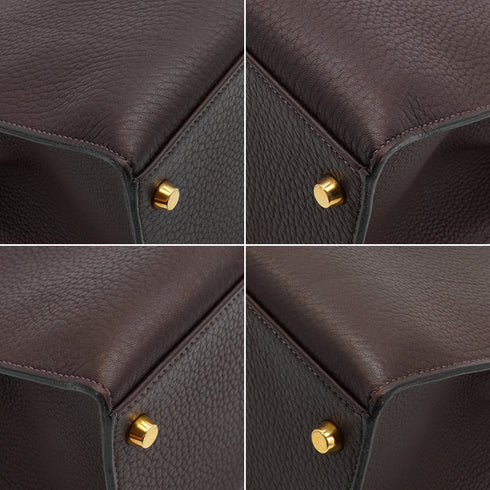 HERMES KELLY 35 SELLIER CHOCOLAT TOGO HAND SHOULDER BAG 2000 SQUARE D GOLD HARDWARE 90340357