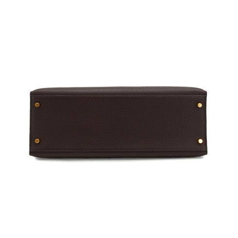 HERMES KELLY 35 SELLIER CHOCOLAT TOGO HAND SHOULDER BAG 2000 SQUARE D GOLD HARDWARE 90340357