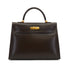 HERMES KELLY 35 SELLIER EBENE BOX CALF HAND SHOULDER BAG 2001 SQUARE E GOLD HARDWARE 90338878