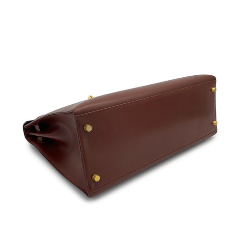 HERMES KELLY 35 SELLIER MARRON FONCE BOXCALF HAND BAG 1998 SQUARE B GOLD HARDWARE 90320997
