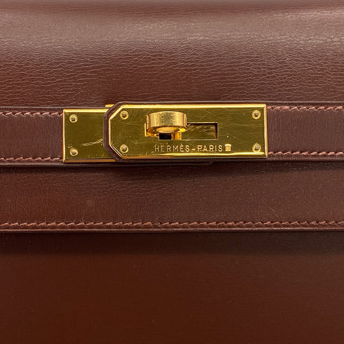 HERMES KELLY 35 SELLIER MARRON FONCE BOXCALF HAND BAG 1998 SQUARE B GOLD HARDWARE 90320997