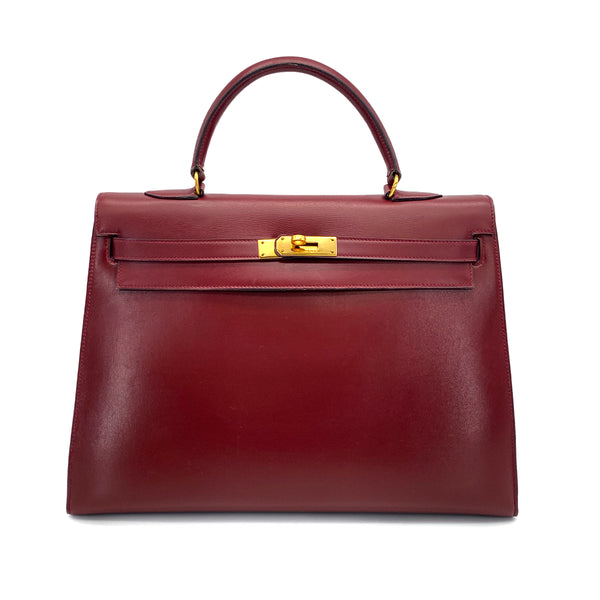 HERMES KELLY 35 SELLIER ROUGE H BOXCALF HAND BAG 1978 CIRCLE H GOLD HARDWARE 90320992