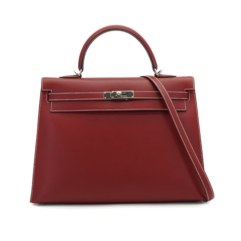 HERMES KELLY 35 SELLIER ROUGE H VEAU CHAMONIX HAND SHOULDER BAG 2001 SQUARE E PALLADIUM HARDWARE 90331400
