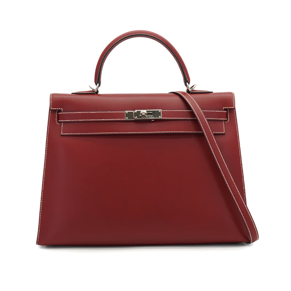 HERMES KELLY 35 SELLIER ROUGE H VEAU CHAMONIX HAND SHOULDER BAG 2001 SQUARE E PALLADIUM HARDWARE 90331400