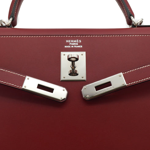 HERMES KELLY 35 SELLIER ROUGE H VEAU CHAMONIX HAND SHOULDER BAG 2001 SQUARE E PALLADIUM HARDWARE 90331400