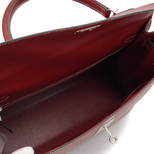 HERMES KELLY 35 SELLIER ROUGE H VEAU CHAMONIX HAND SHOULDER BAG 2001 SQUARE E PALLADIUM HARDWARE 90331400