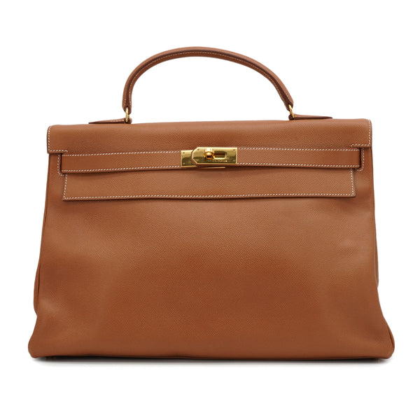 HERMES KELLY 40 RETOURNE GOLD COUCHEVEL HAND BAG 1997 SQUARE A GOLD HARDWARE 90351076