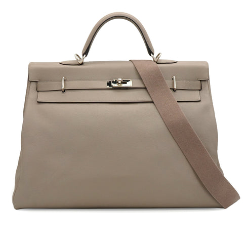HERMES KELLY 50 RELAX VOYAGE RETOURNE GRIS ASPHALTE TAURILLON NOVILLO HAND SHOULDER BAG 2021 Z STAMP PALLADIUM HARDWARE 90335803