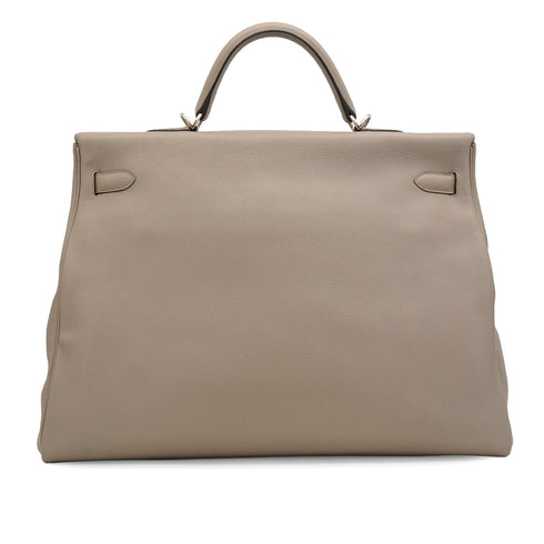 HERMES KELLY 50 RELAX VOYAGE RETOURNE GRIS ASPHALTE TAURILLON NOVILLO HAND SHOULDER BAG 2021 Z STAMP PALLADIUM HARDWARE 90335803