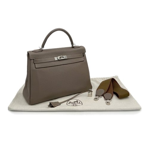 HERMES KELLY AMAZON 32 RETOURNE ETOUPE TOGO HAND SHOULDER BAG 2010 SQUARE N PALLADIUM HARDWARE 90277075