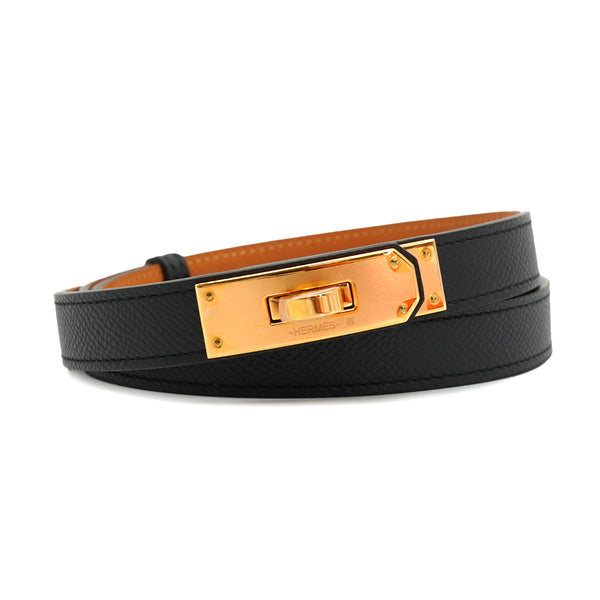 HERMES KELLY BELT 18 BLACK VEAU EPSOM 2023 B STAMP ROSE GOLD HARDWARE 90328716