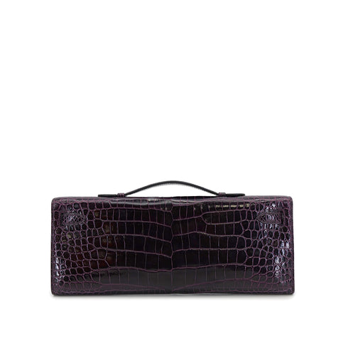 HERMES KELLY CUT AUBERGINE CROCODILE POROSUS HAND BAG 2019 D STAMP GOLD HARDWARE 90317182