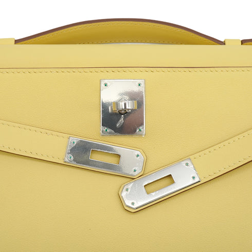 HERMES KELLY CUT JAUNE POUSSIN VEAU SWIFT HAND BAG 2015 T STAMP SILVER HARDWARE 90348781