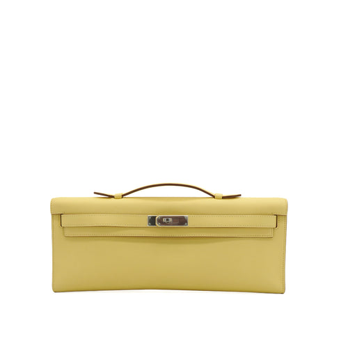 HERMES KELLY CUT JAUNE POUSSIN VEAU SWIFT HAND BAG 2015 T STAMP SILVER HARDWARE 90348781