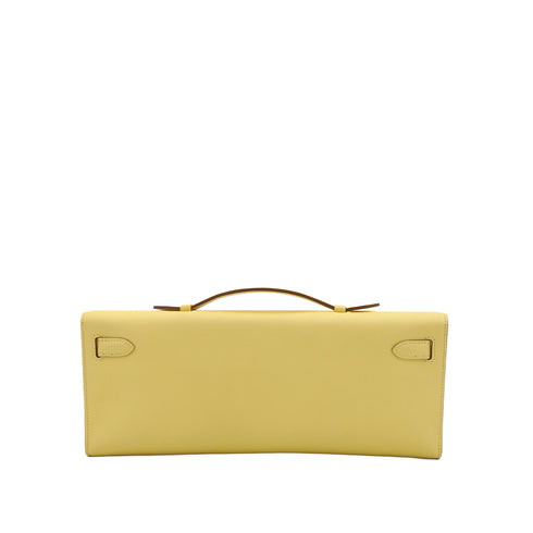 HERMES KELLY CUT JAUNE POUSSIN VEAU SWIFT HAND BAG 2015 T STAMP SILVER HARDWARE 90348781