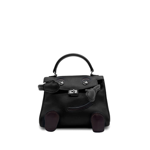 HERMES KELLY DOLL BLACK VEAU GULLIVER HAND BAG 2000 SQUARE D PALLADIUM HARDWARE 90323974