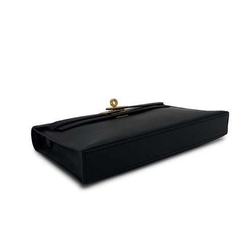 HERMES KELLY ELAN BLACK CHEVRE CHAMKILA CLUTCH SHOULDER BAG 2023 B GOLD HARDWARE 90317733