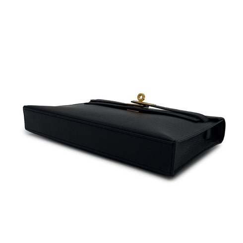 HERMES KELLY ELAN BLACK CHEVRE CHAMKILA CLUTCH SHOULDER BAG 2023 B GOLD HARDWARE 90317733