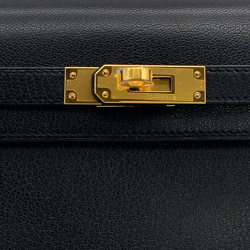 HERMES KELLY ELAN BLACK CHEVRE CHAMKILA CLUTCH SHOULDER BAG 2023 B GOLD HARDWARE 90317733