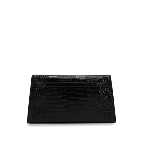HERMES KELLY ELAN BLACK CROCODILE POROSUS CLUTCH BAG 2001 SQUARE E GOLD HARDWARE 90346642