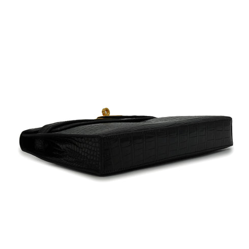 HERMES KELLY ELAN BLACK CROCODILE POROSUS CLUTCH BAG 2001 SQUARE E GOLD HARDWARE 90346642