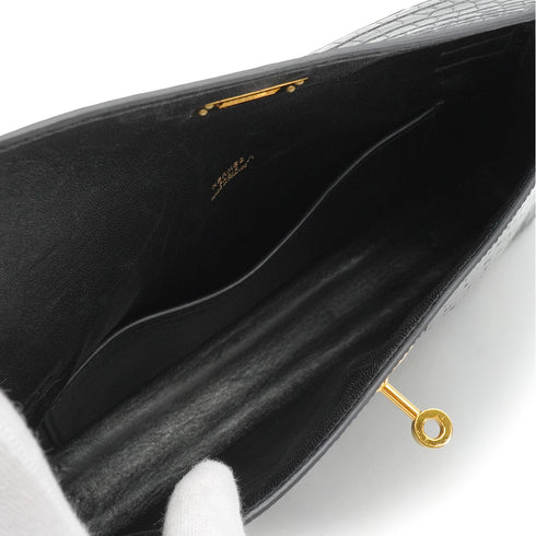 HERMES KELLY ELAN BLACK CROCODILE POROSUS CLUTCH BAG 2001 SQUARE E GOLD HARDWARE 90346642
