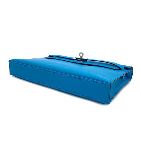 HERMES KELLY ELAN BLUE FRIDA CHEVRE CHAMKILA CLUTCH SHOULDER BAG 2024 W STAMP PALLADIUM HARDWARE 90318621