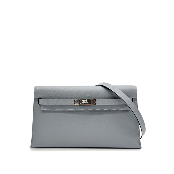 HERMES KELLY ELAN GRIS PANTIN VEAU MADAME CLUTCH SHOULDER BAG 2025 K STAMP PALLADIUM HARDWARE 90319136