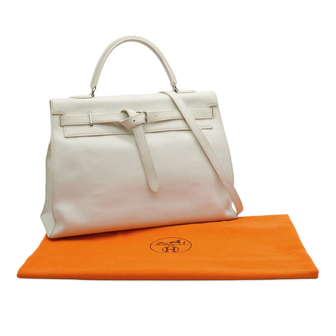 HERMES KELLY FLAT 35 WHITE VEAU SWIFT HAND SHOULDER BAG 2007 SQUARE K PALLADIUM HARDWARE 90346984