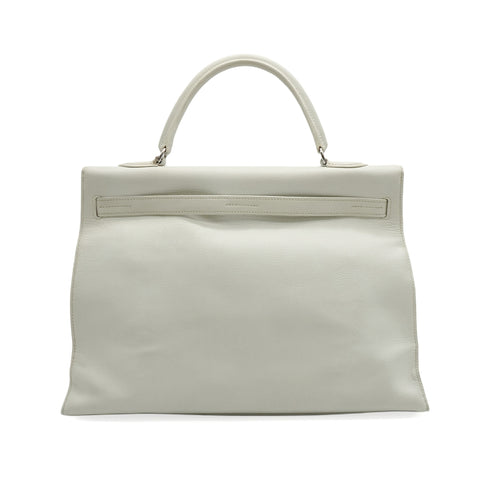 HERMES KELLY FLAT 35 WHITE VEAU SWIFT HAND SHOULDER BAG 2007 SQUARE K PALLADIUM HARDWARE 90346984