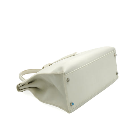 HERMES KELLY FLAT 35 WHITE VEAU SWIFT HAND SHOULDER BAG 2007 SQUARE K PALLADIUM HARDWARE 90346984