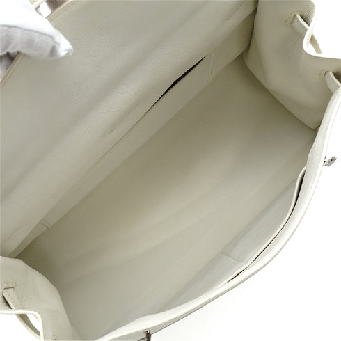 HERMES KELLY FLAT 35 WHITE VEAU SWIFT HAND SHOULDER BAG 2007 SQUARE K PALLADIUM HARDWARE 90346984