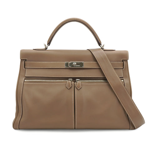 HERMES KELLY LAKIS 40 RETOURNE ETOUPE VEAU SWIFT HAND SHOULDER BAG 2011 SQUARE O PALLADIUM HARDWARE 90331849