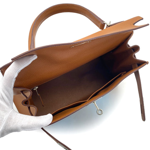 HERMES KELLY LETTRE 28 SELLIER GOLD CELESTE BLEU SAPHIR EPSOM CHEVRE TAURILLON CLEMENCE 2018 C STAMP 90322806