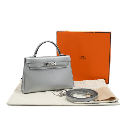 HERMES KELLY MINI 2 ARGENT CHEVRE CHAMKILA HAND SHOULDER BAG 2026 G STAMP PALLADIUM HARDWARE 90331853