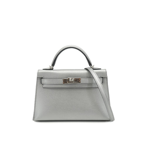 HERMES KELLY MINI 2 ARGENT CHEVRE CHAMKILA HAND SHOULDER BAG 2026 G STAMP PALLADIUM HARDWARE 90331853