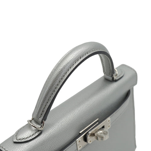 HERMES KELLY MINI 2 ARGENT CHEVRE CHAMKILA HAND SHOULDER BAG 2026 G STAMP PALLADIUM HARDWARE 90331853